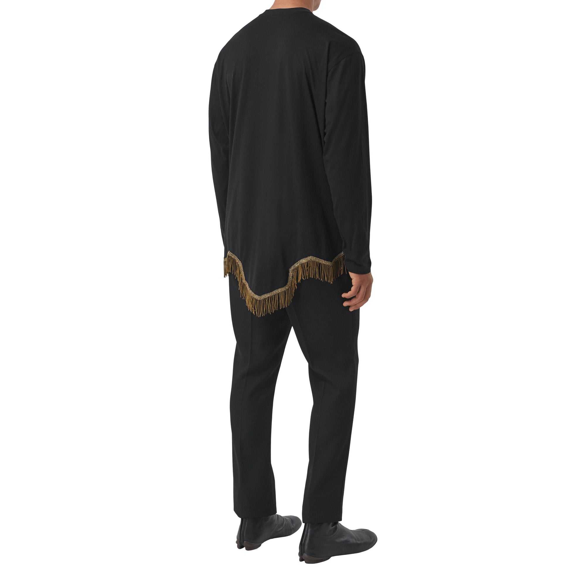 BLACK Haut à manches longues en coton avec franges en fil d'or