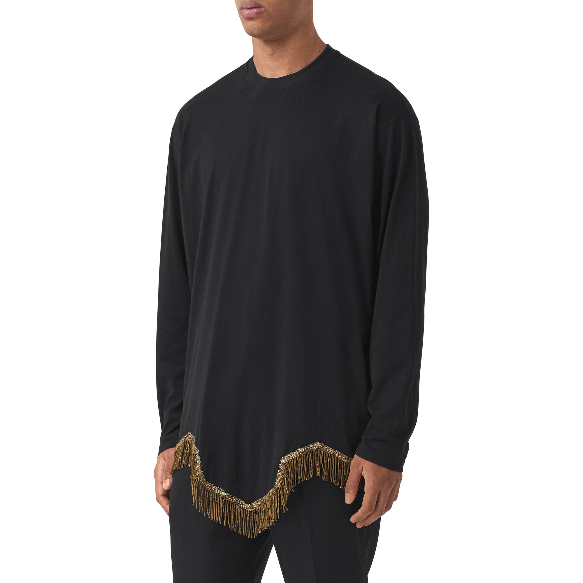 BLACK Haut à manches longues en coton avec franges en fil d'or