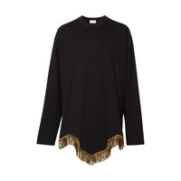 BLACK Haut à manches longues en coton avec franges en fil d'or