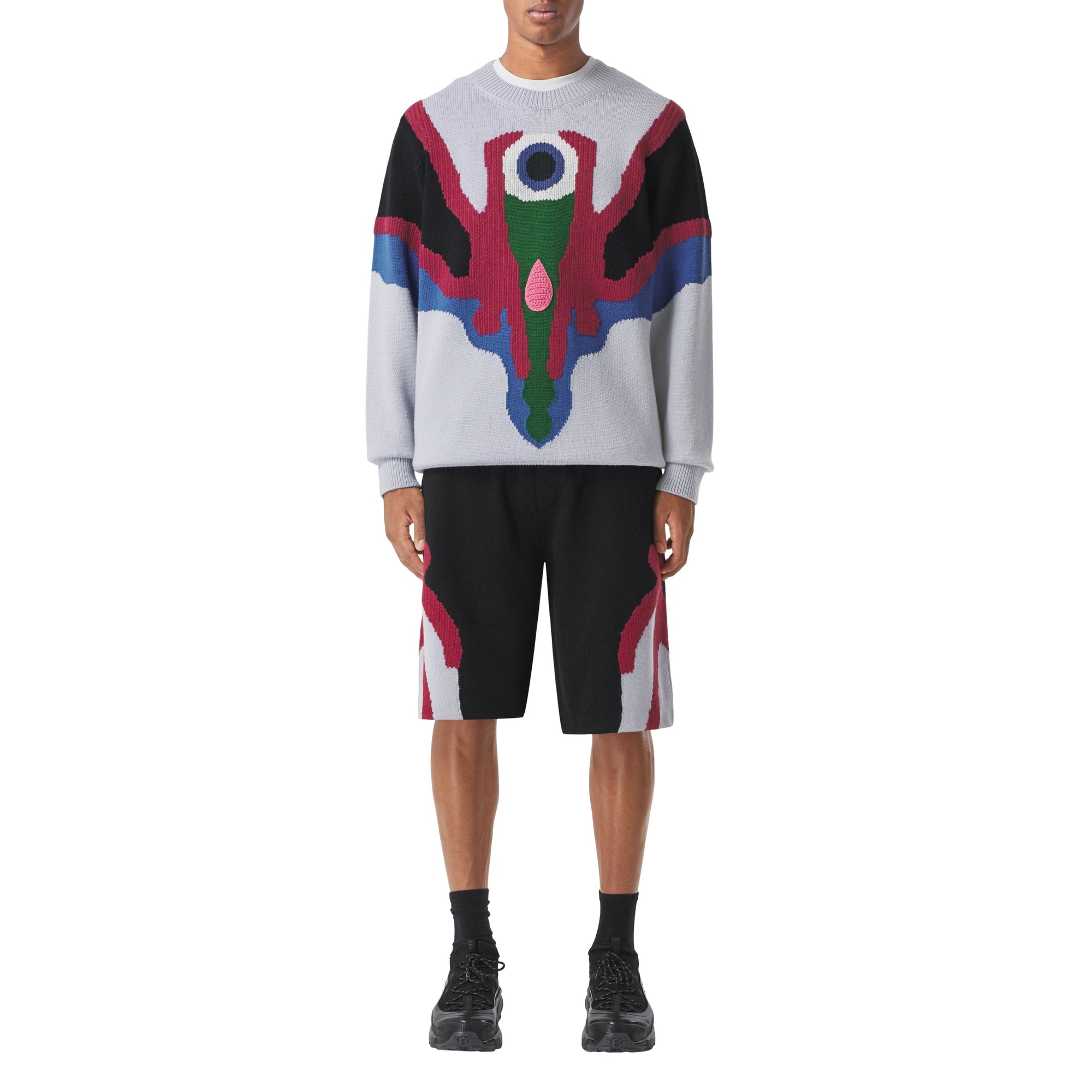BLACK Short en laine à motif géométrique en intarsia