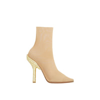 BEIGE/GOLD/GOLD Bottines façon chaussettes en tulle stretch avec talon à paillettes