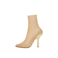 BEIGE/GOLD/GOLD Bottines façon chaussettes en tulle stretch avec talon à paillettes