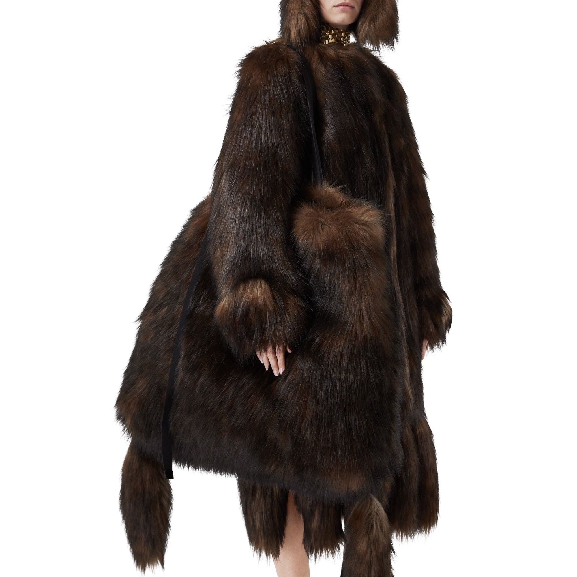 DARK BROWN Grand sac Astra en fausse fourrure
