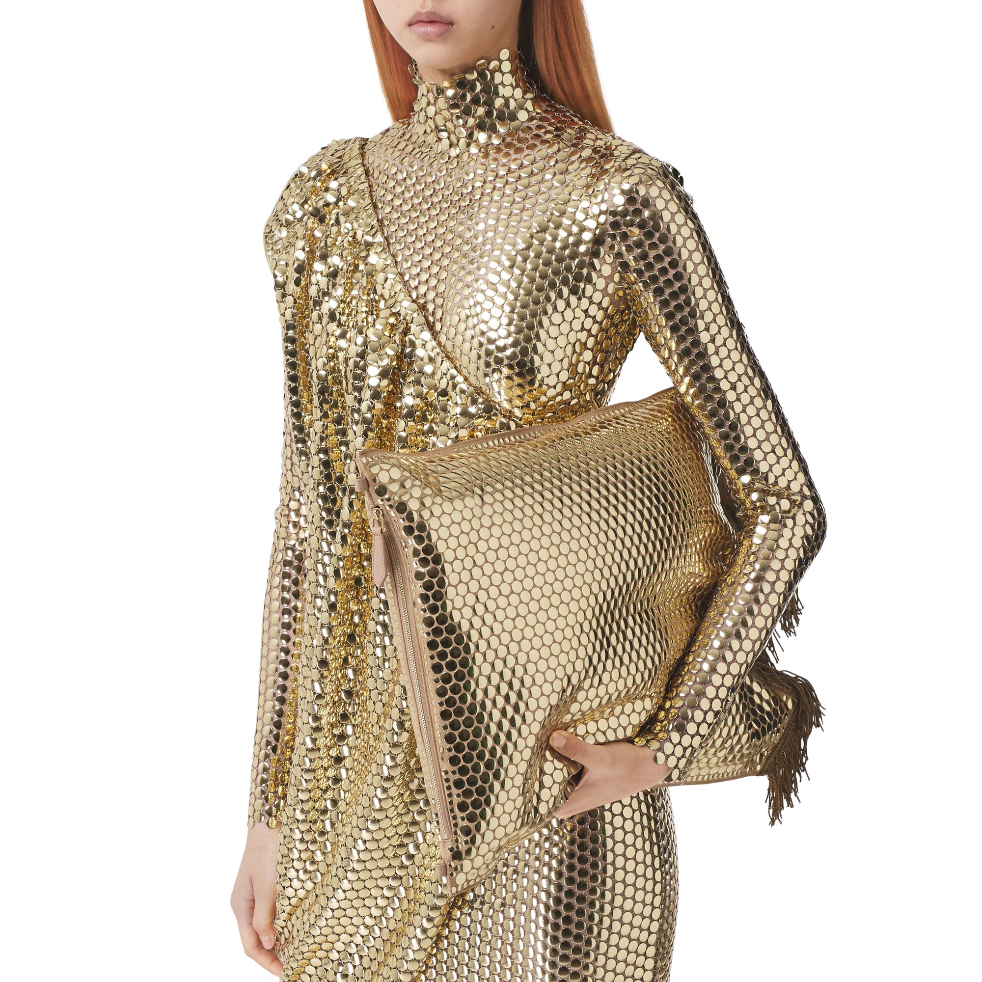 COOL BEIGE Sac Flag en soie à paillettes avec franges en fil d'or