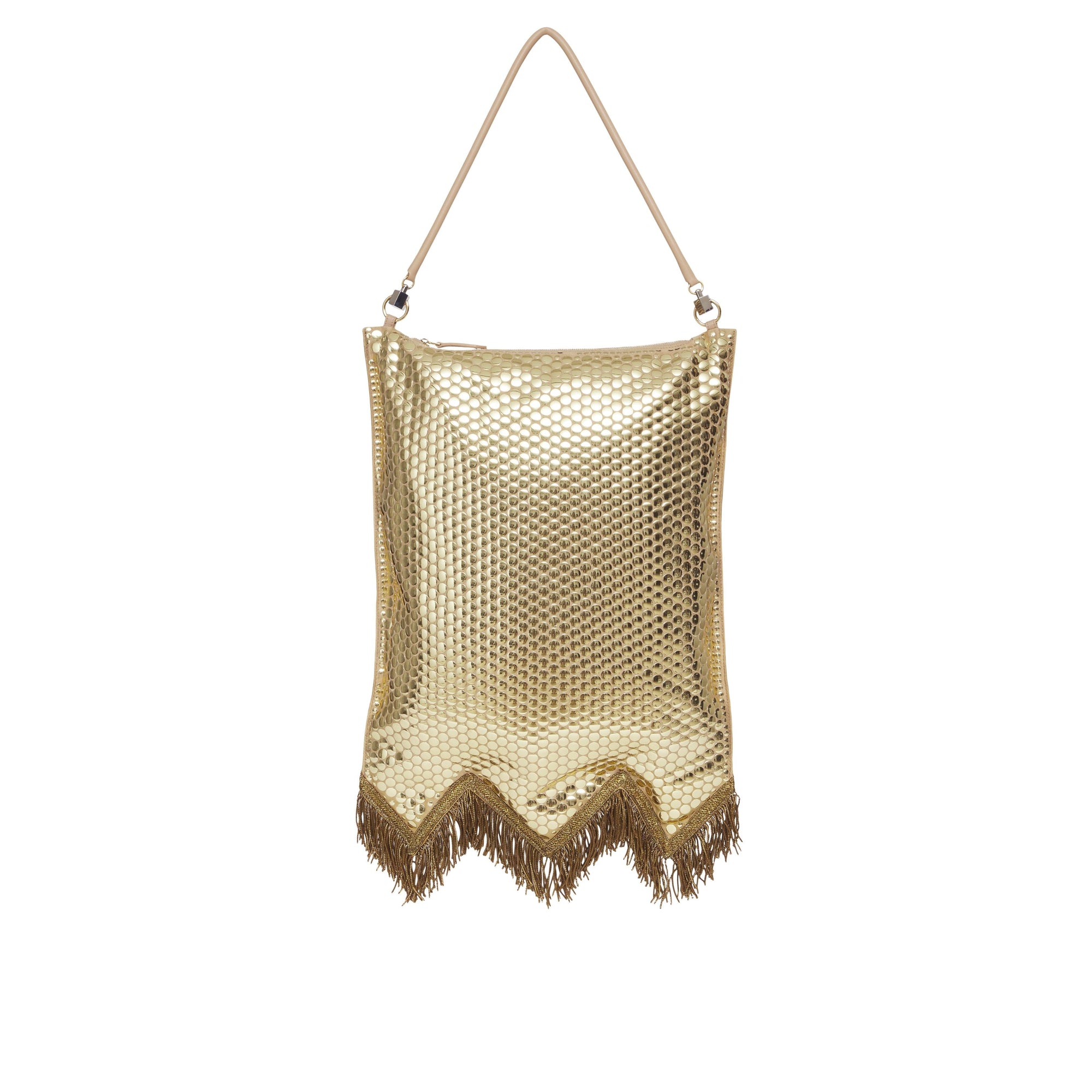 COOL BEIGE Sac Flag en soie à paillettes avec franges en fil d'or