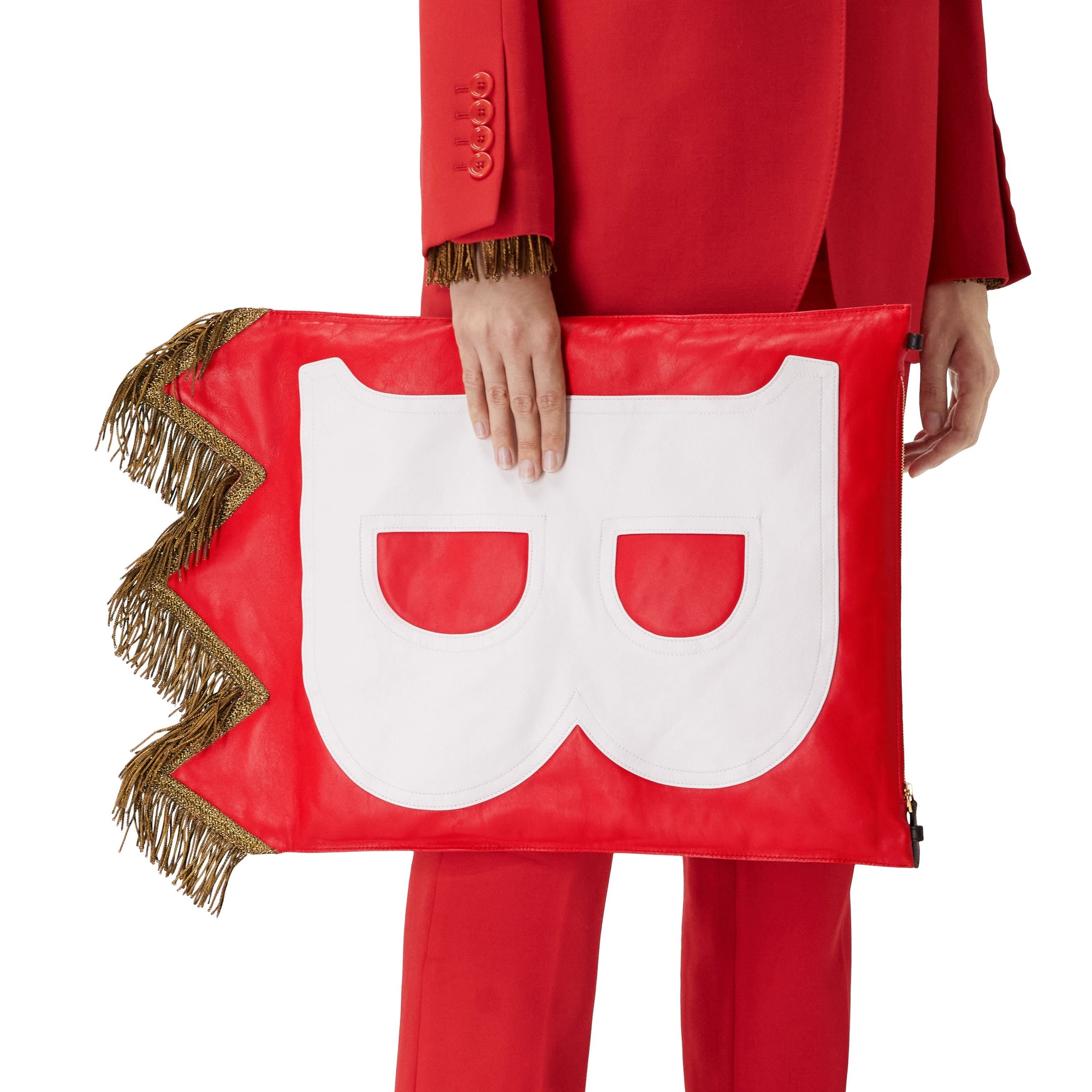 BRIGHT RED Sac Flag en cuir d'agneau avec lettres