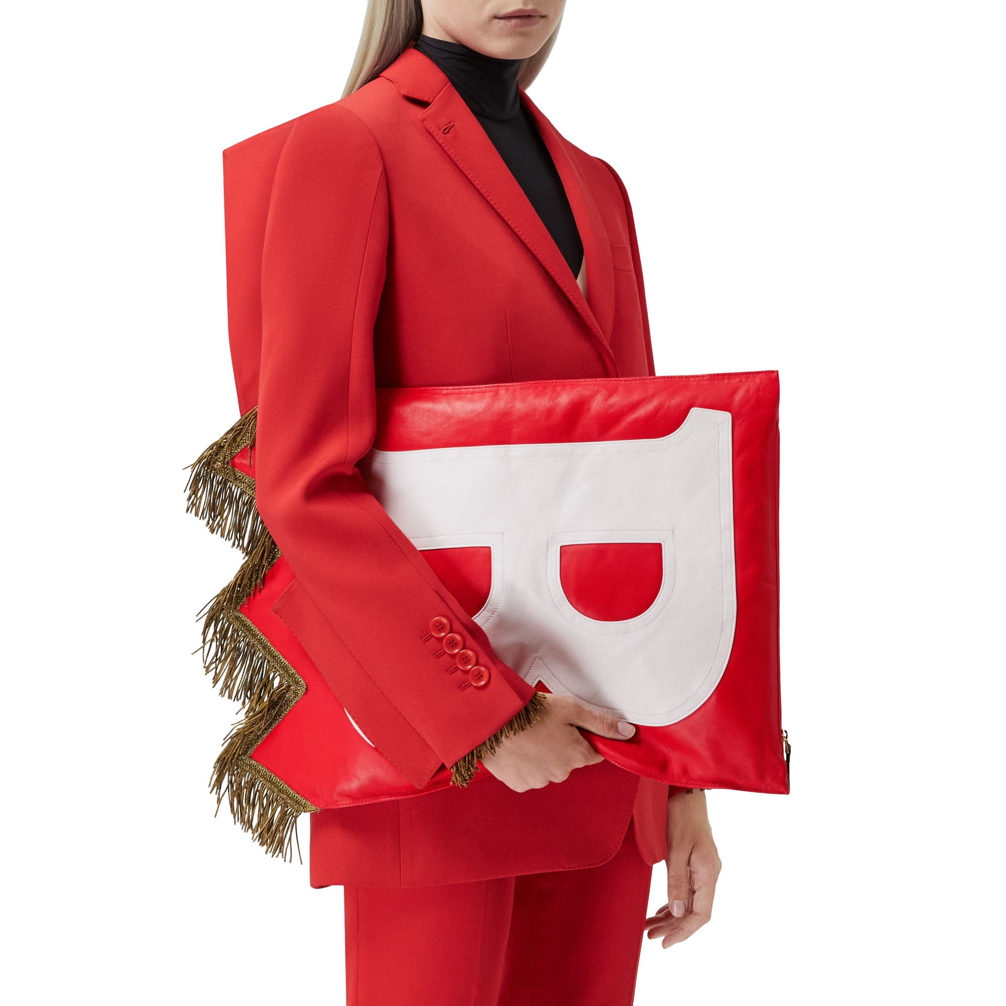 BRIGHT RED Sac Flag en cuir d'agneau avec lettres