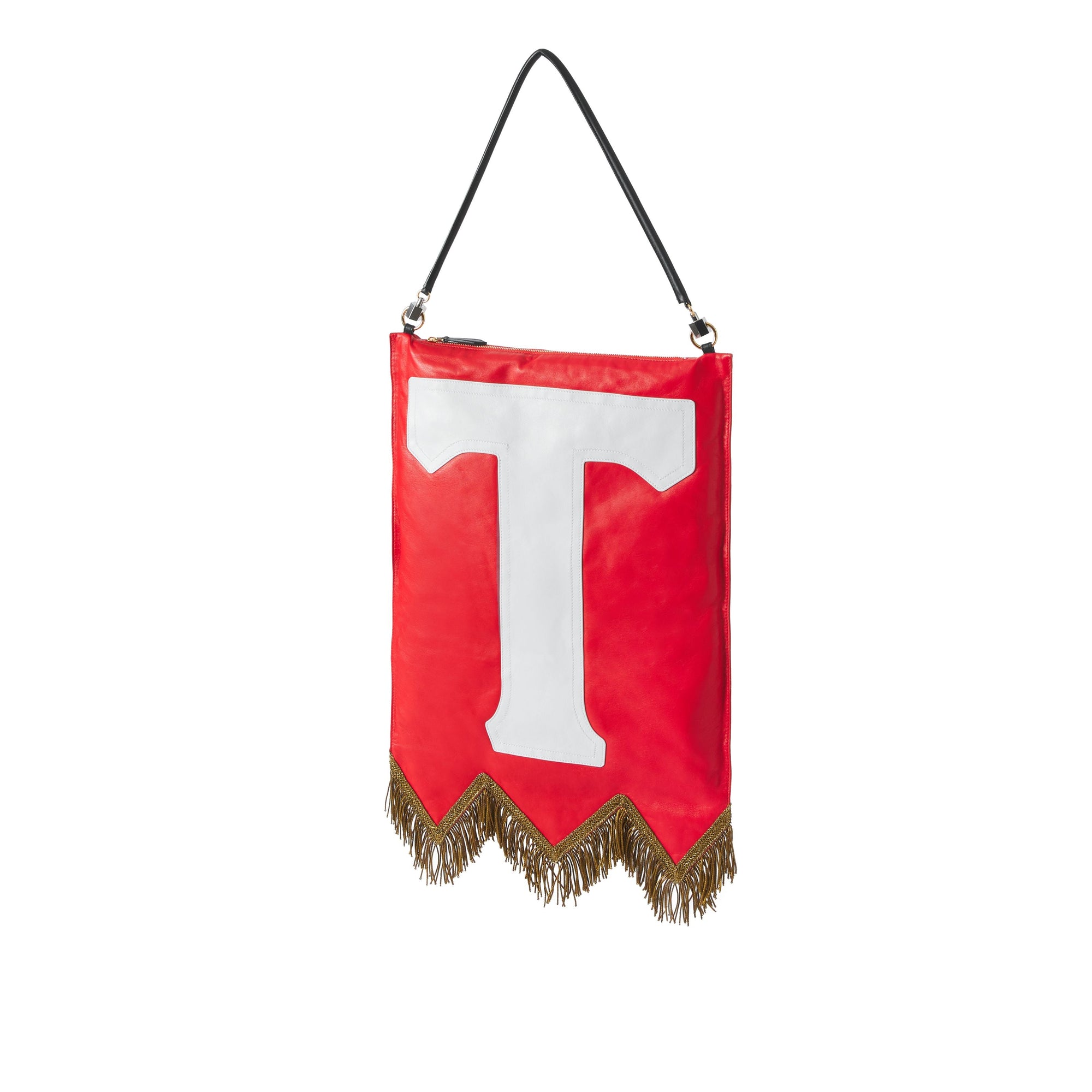 BRIGHT RED Sac Flag en cuir d'agneau avec lettres