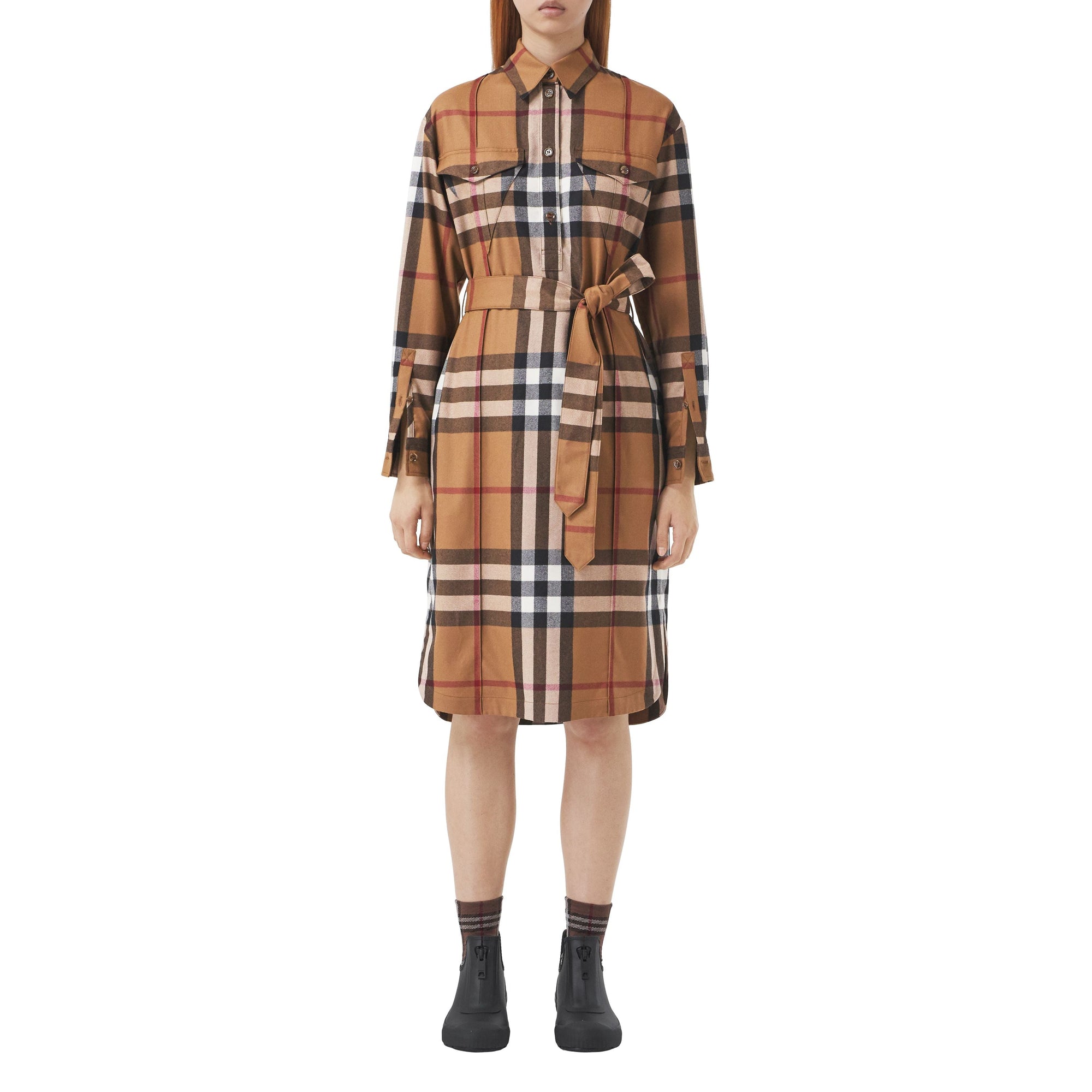 BIRCH BROWN IP CHK Robe chemise ceinturée en laine check