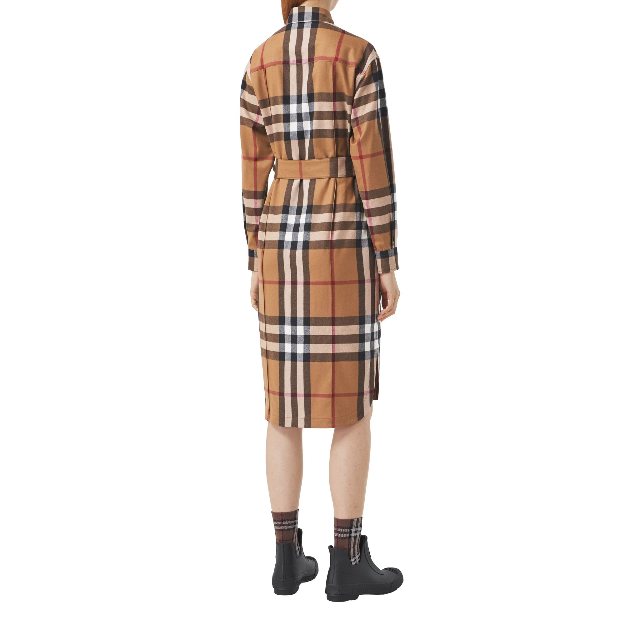 BIRCH BROWN IP CHK Robe chemise ceinturée en laine check