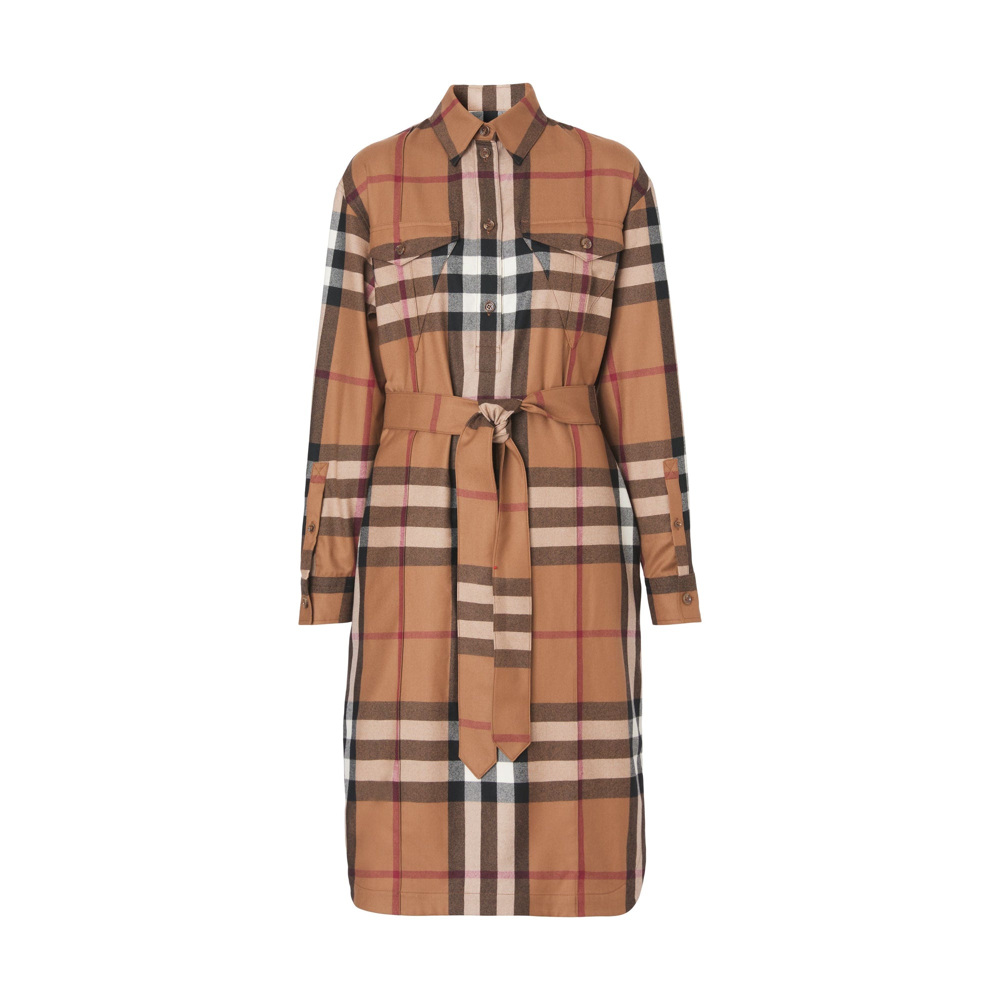 BIRCH BROWN IP CHK Robe chemise ceinturée en laine check