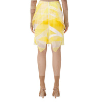 PALE TULIP YELLOW Jupe en tulle et soie avec drapeau en intarsia