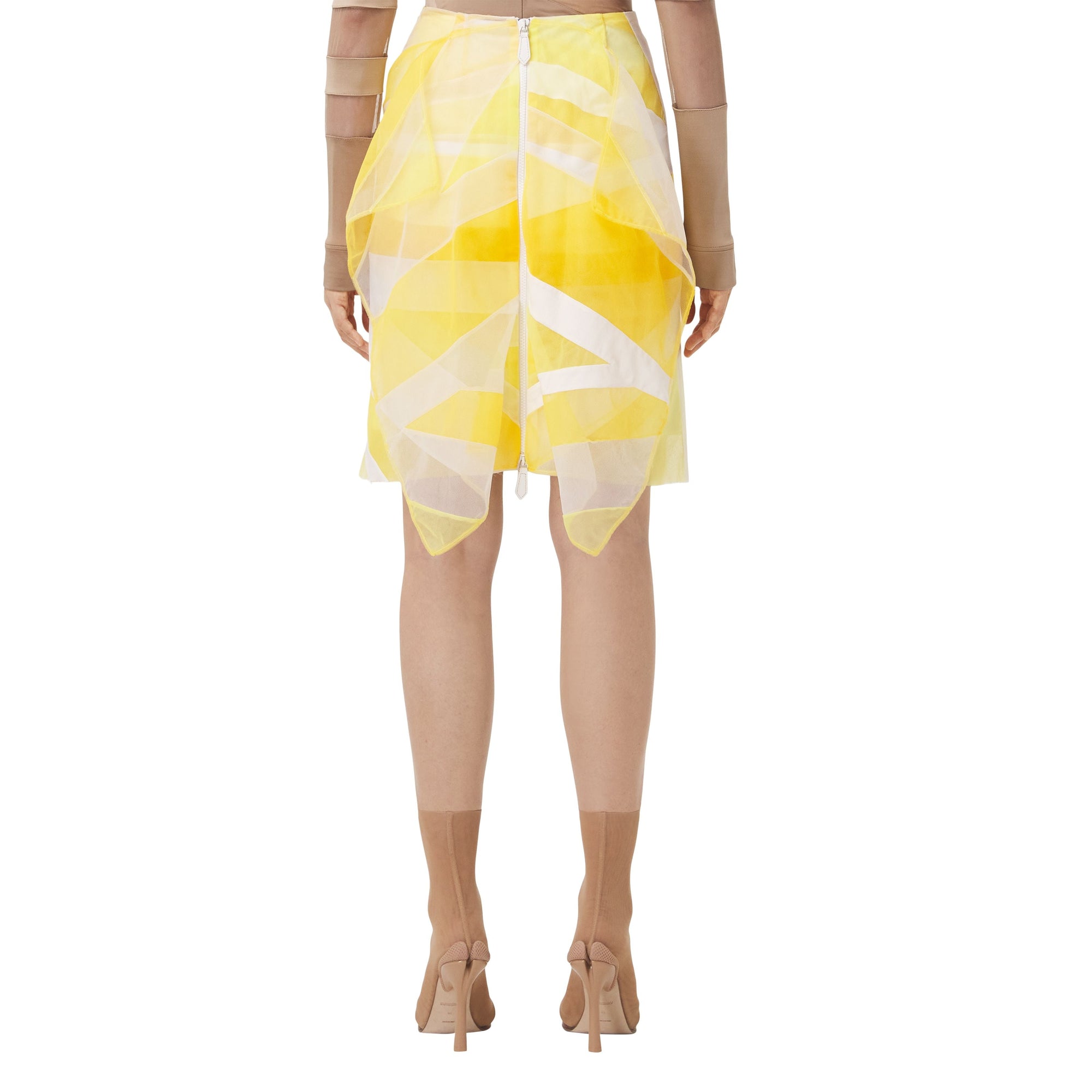 PALE TULIP YELLOW Jupe en tulle et soie avec drapeau en intarsia