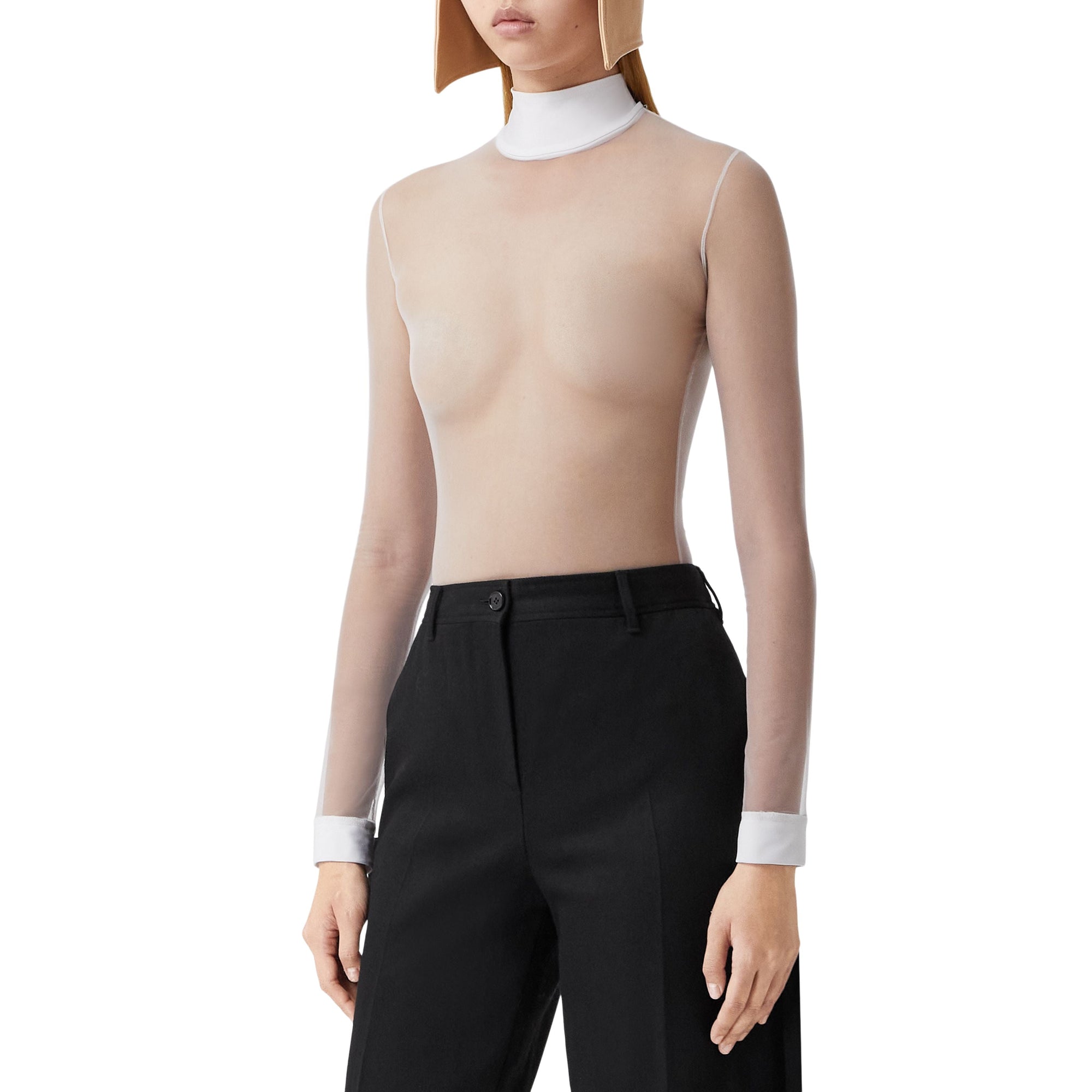 OPTIC WHITE Body à col montant en tulle stretch