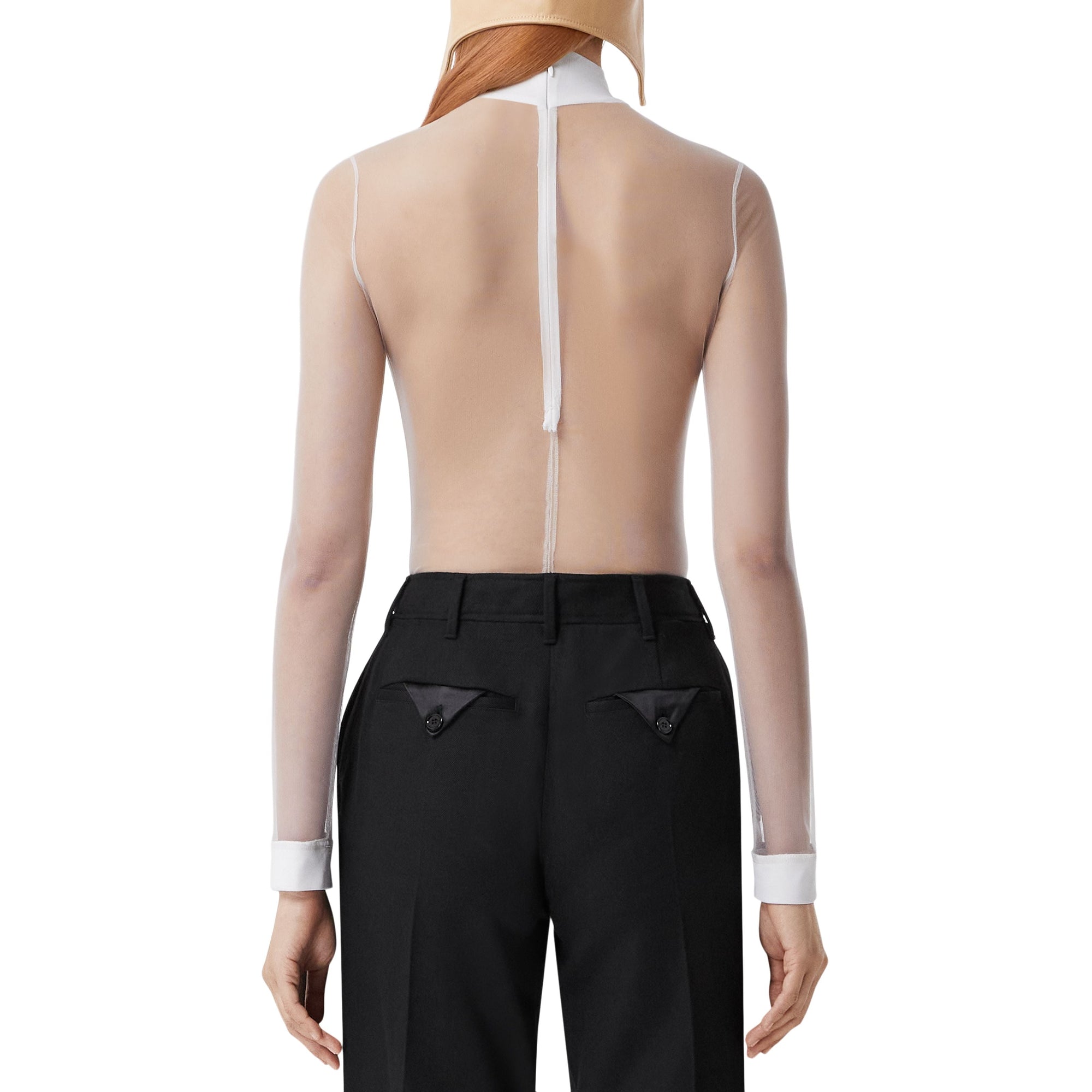OPTIC WHITE Body à col montant en tulle stretch