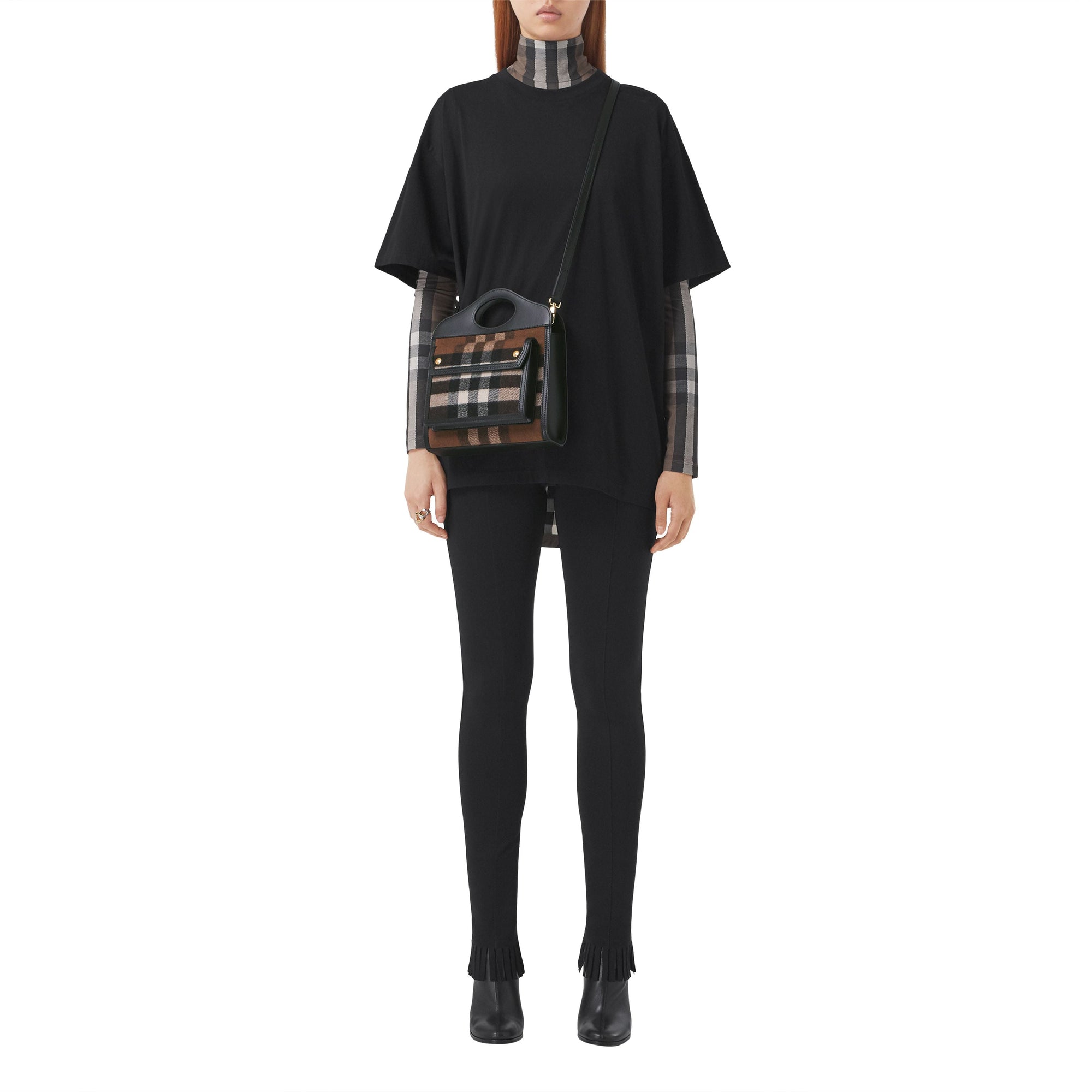 BLACK Mini sac Pocket en cachemire check et cuir