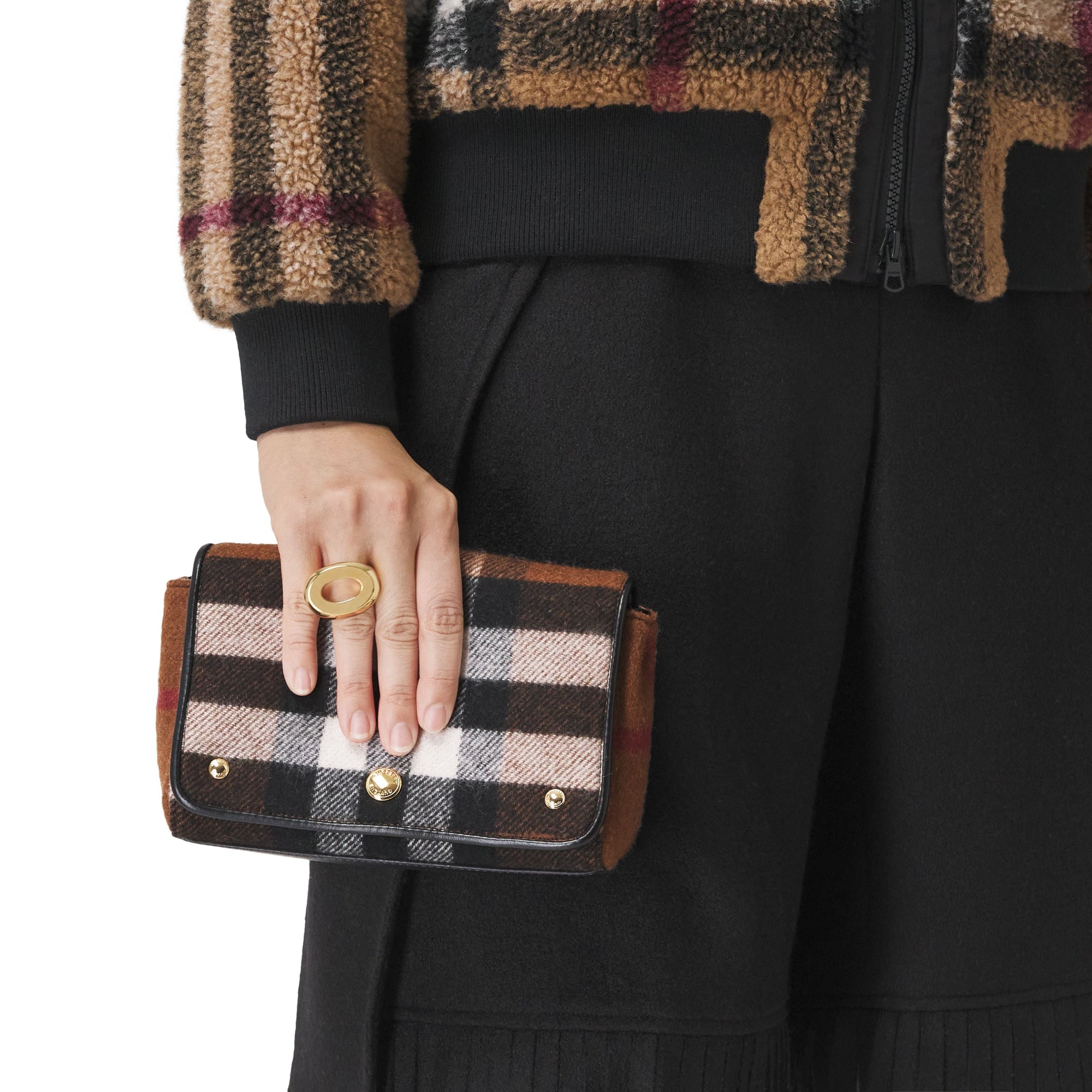BIRCH BROWN Petit sac à bandoulière en cachemire check
