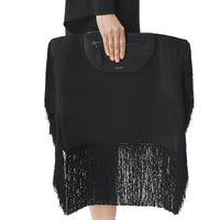 BLACK Pochette foulard Olympia en cuir avec franges