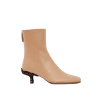 BEIGE Bottines à talon kitten heel en cuir d'agneau avec Monogram