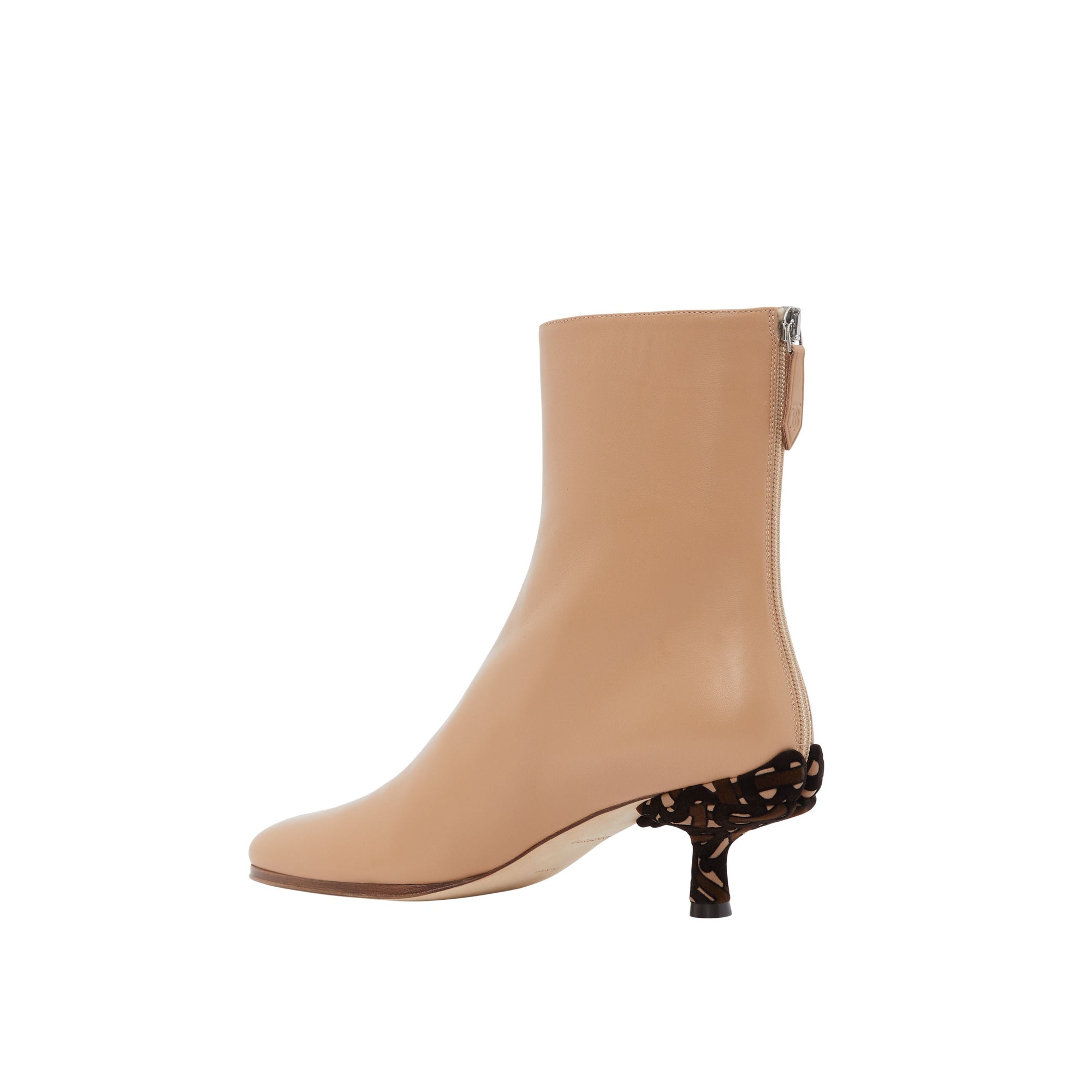 BEIGE Bottines à talon kitten heel en cuir d'agneau avec Monogram