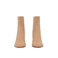 BEIGE Bottines à talon kitten heel en cuir d'agneau avec Monogram