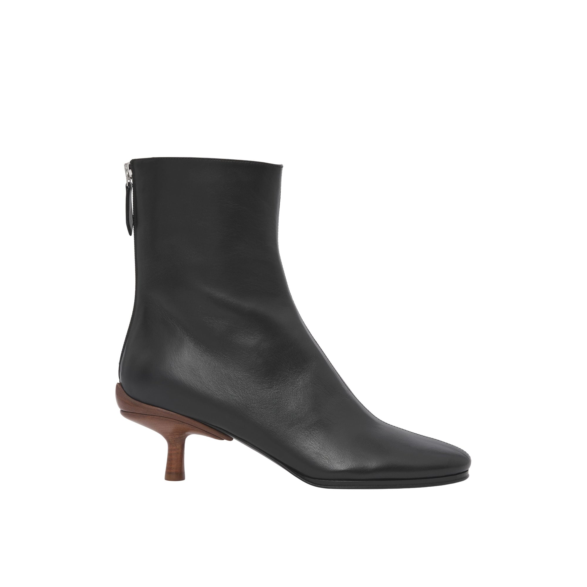 BLACK/CHESTNUT Bottines à talon kitten heel en cuir d'agneau