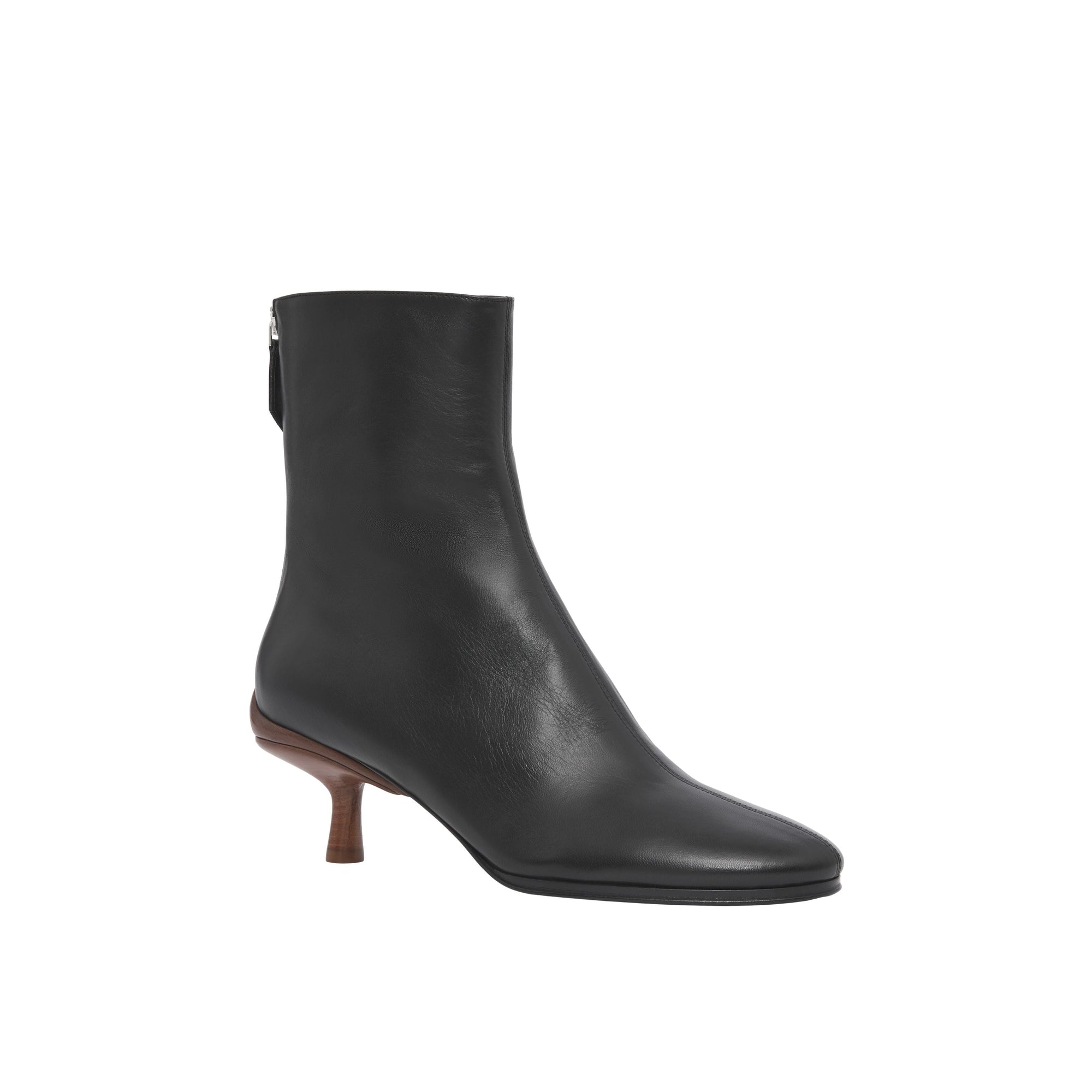 BLACK/CHESTNUT Bottines à talon kitten heel en cuir d'agneau