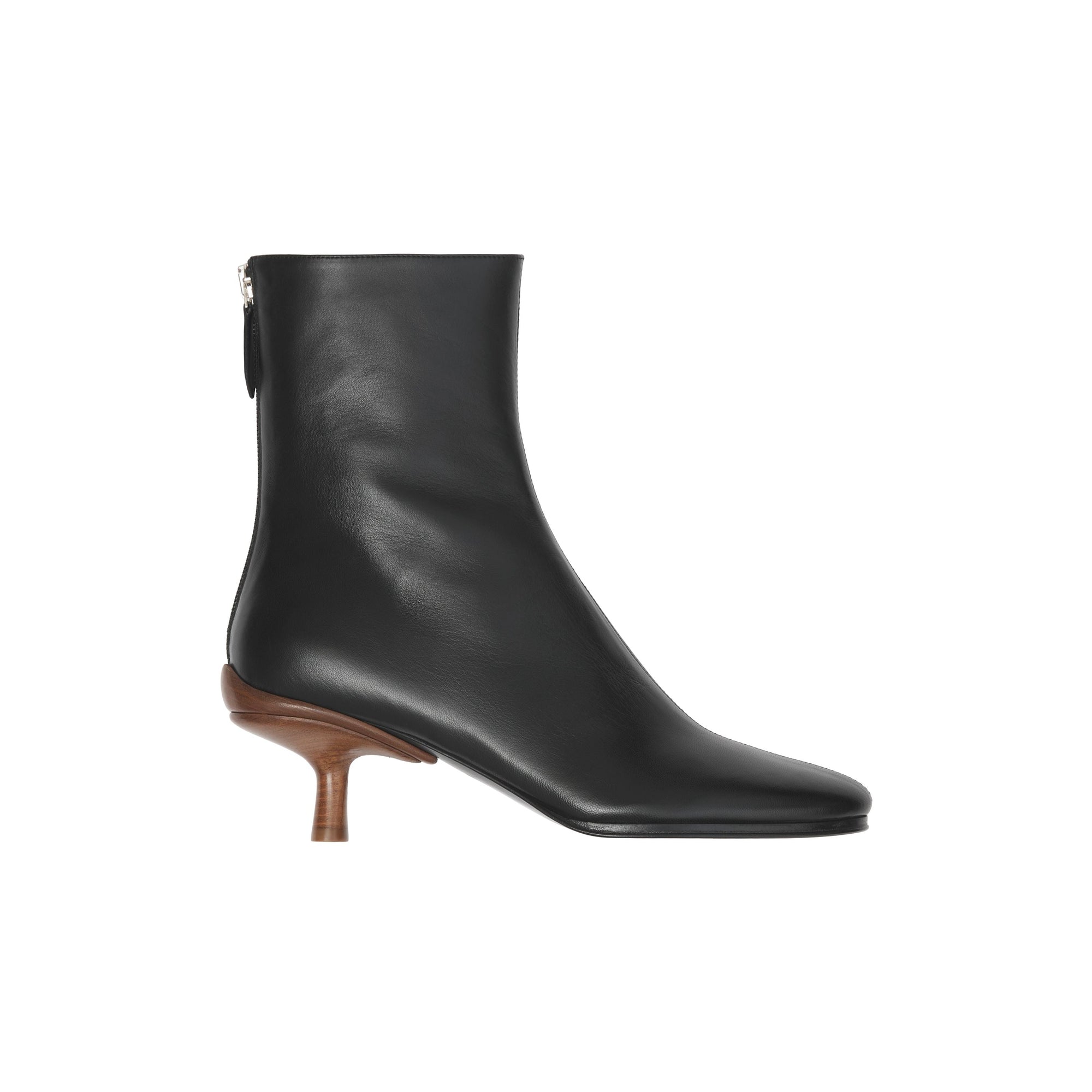 BLACK/CHESTNUT Bottines à talon kitten heel en cuir d'agneau