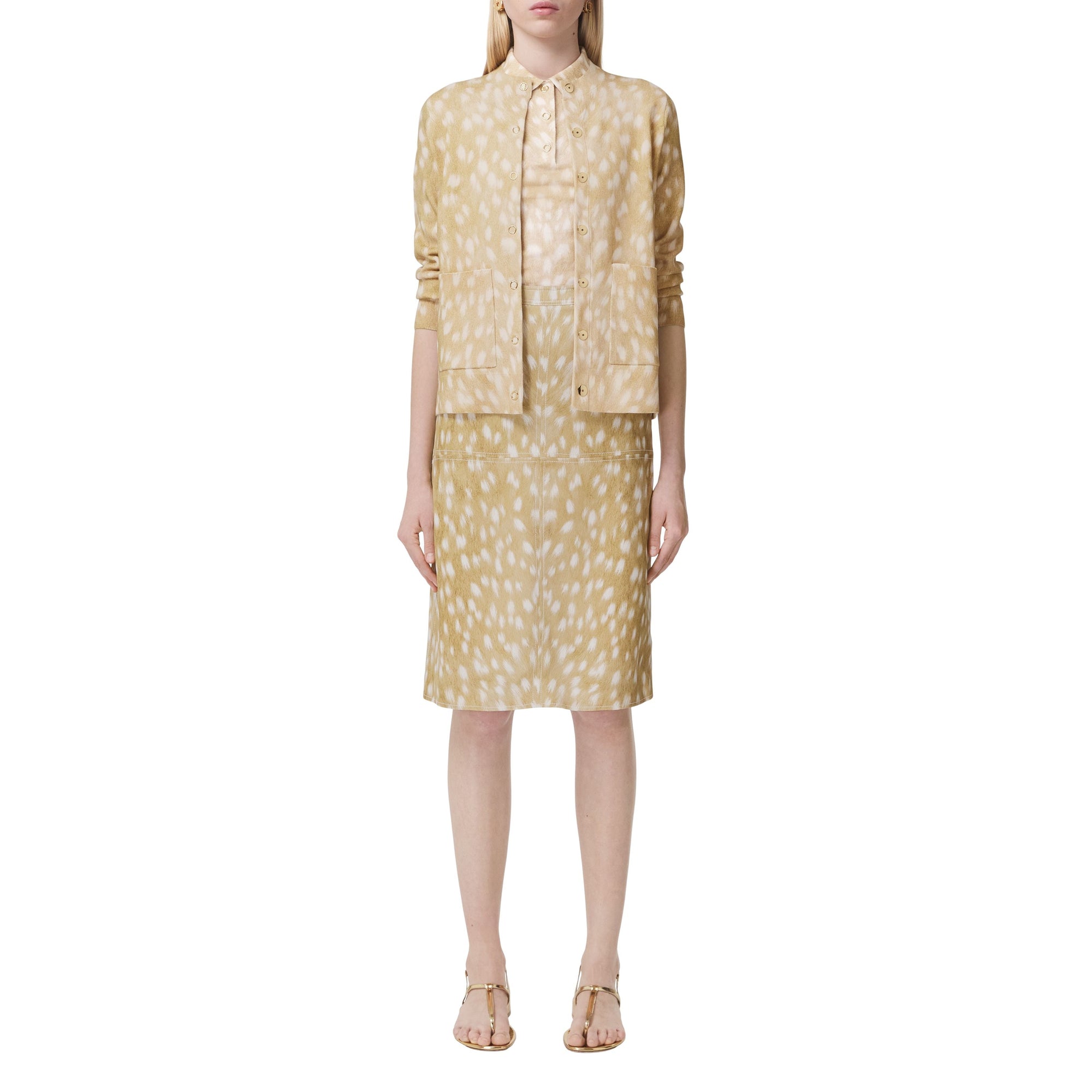 HONEY Cardigan en coton et cachemire mélangés à imprimé daim
