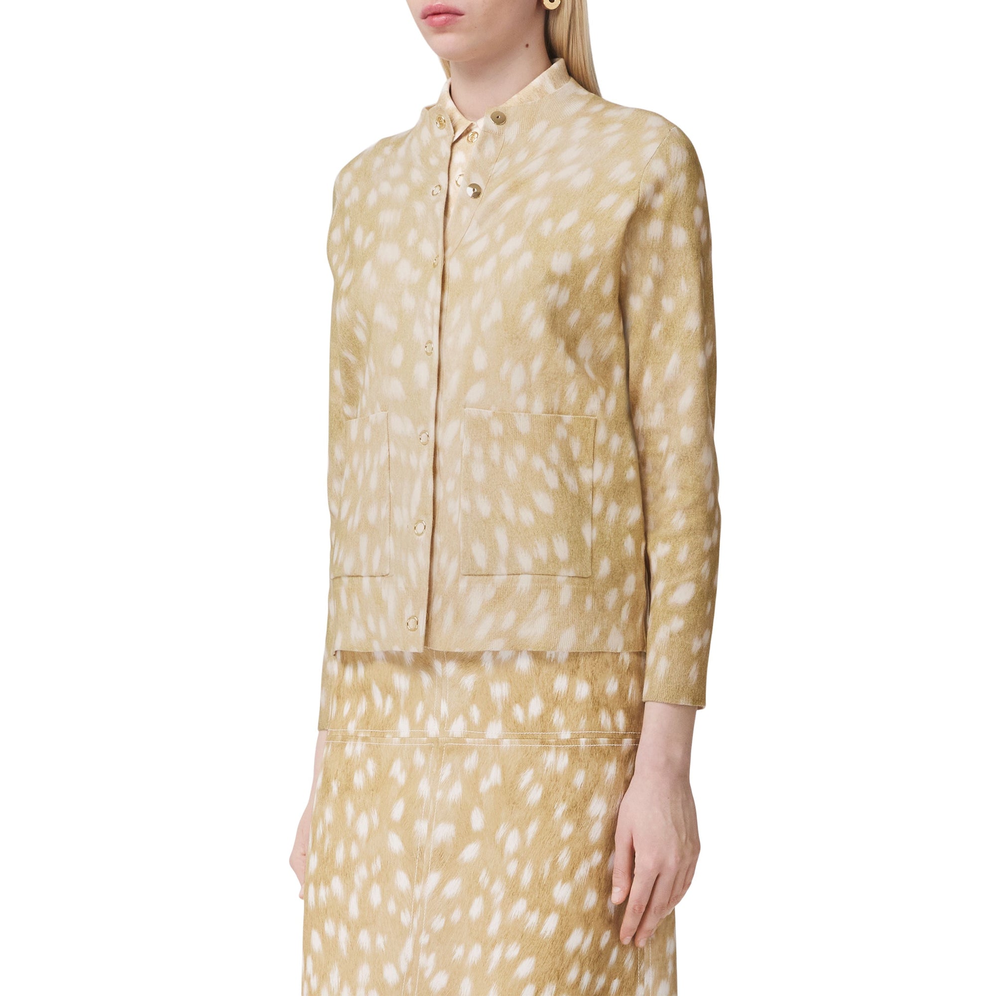 HONEY Cardigan en coton et cachemire mélangés à imprimé daim