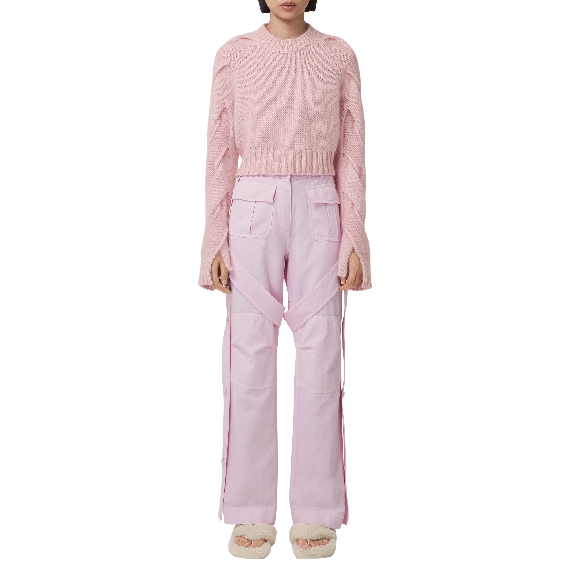 PALE CANDY PINK Pull court en cachemire mélangé à torsades