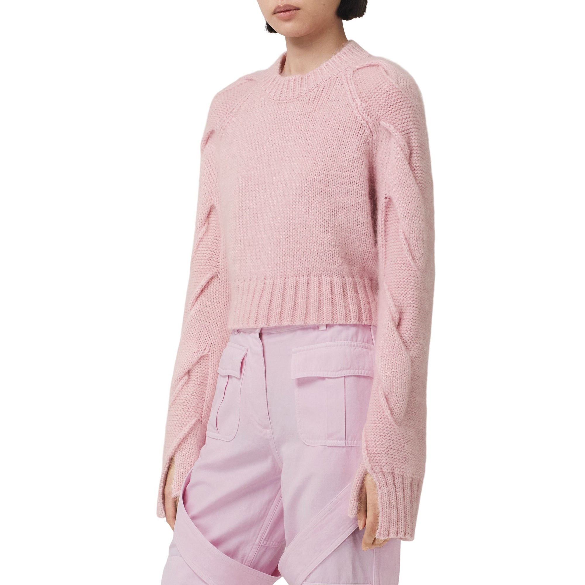 PALE CANDY PINK Pull court en cachemire mélangé à torsades