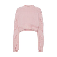 PALE CANDY PINK Pull court en cachemire mélangé à torsades