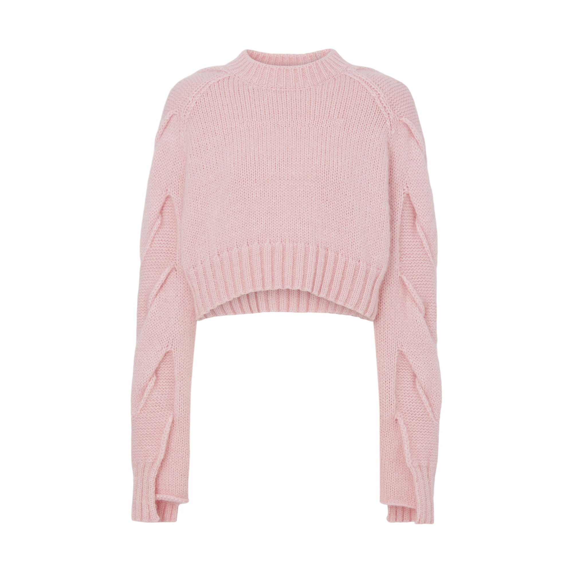 PALE CANDY PINK Pull court en cachemire mélangé à torsades