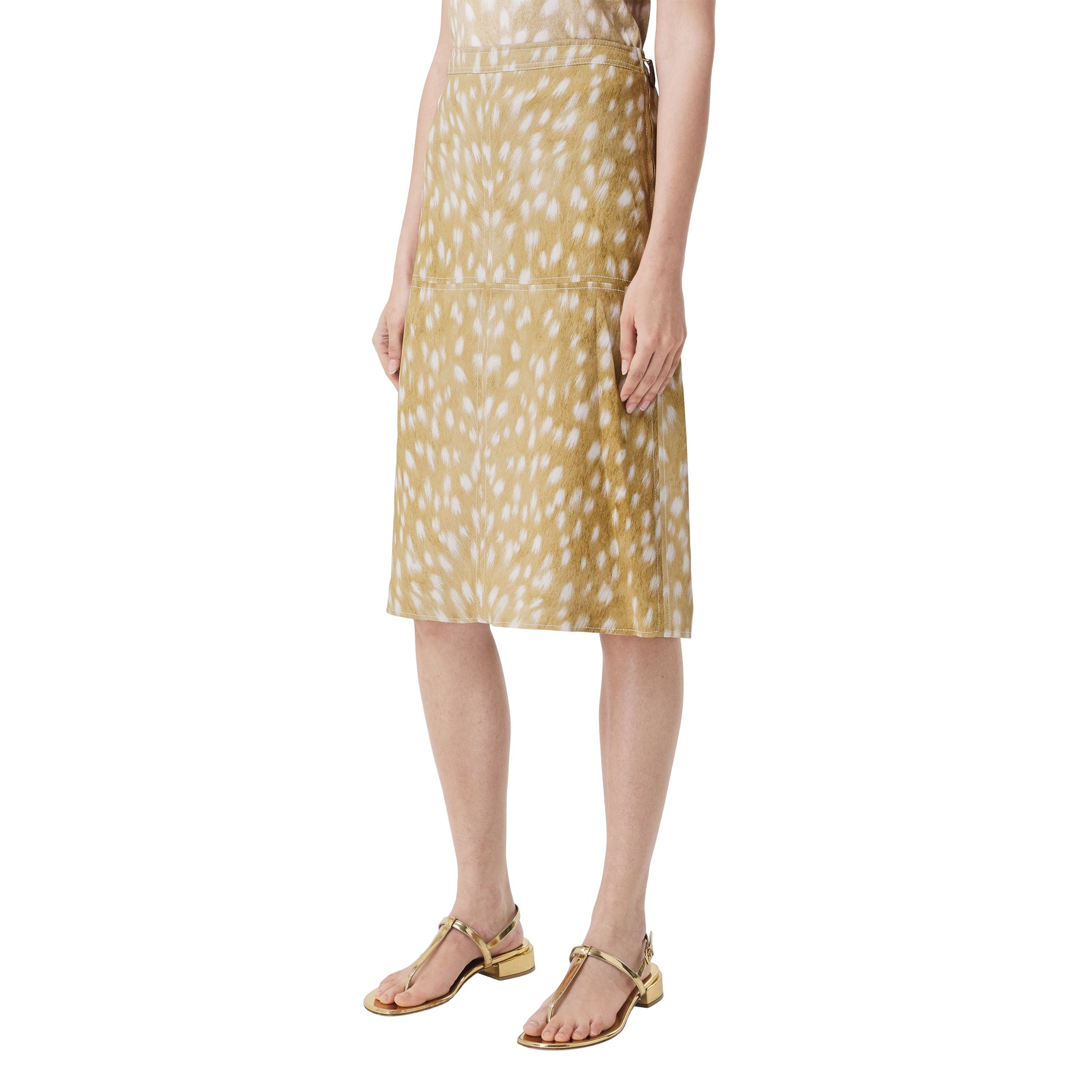 HONEY BEIGE IP PAT Jupe en soie extensible à imprimé cerf