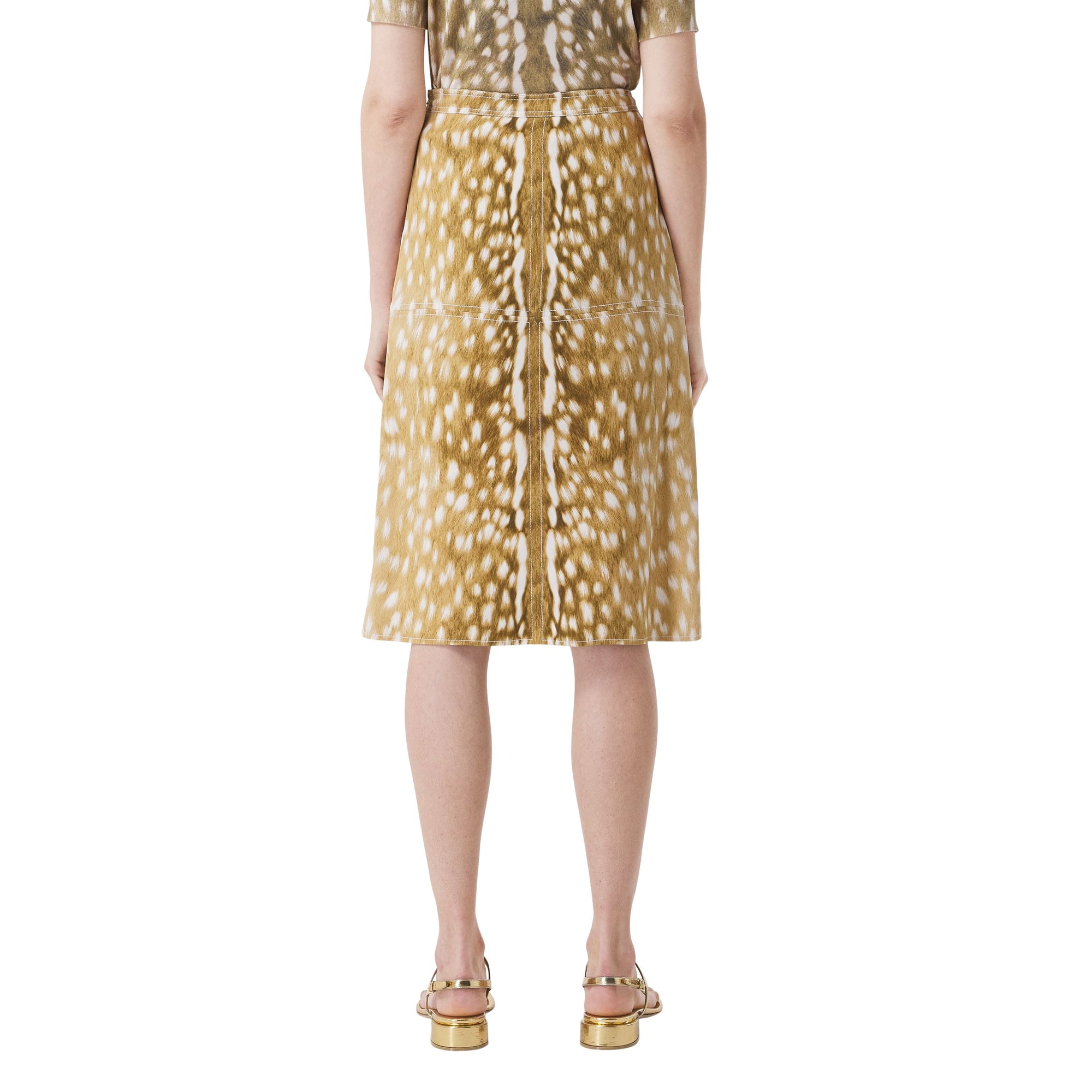 HONEY BEIGE IP PAT Jupe en soie extensible à imprimé cerf