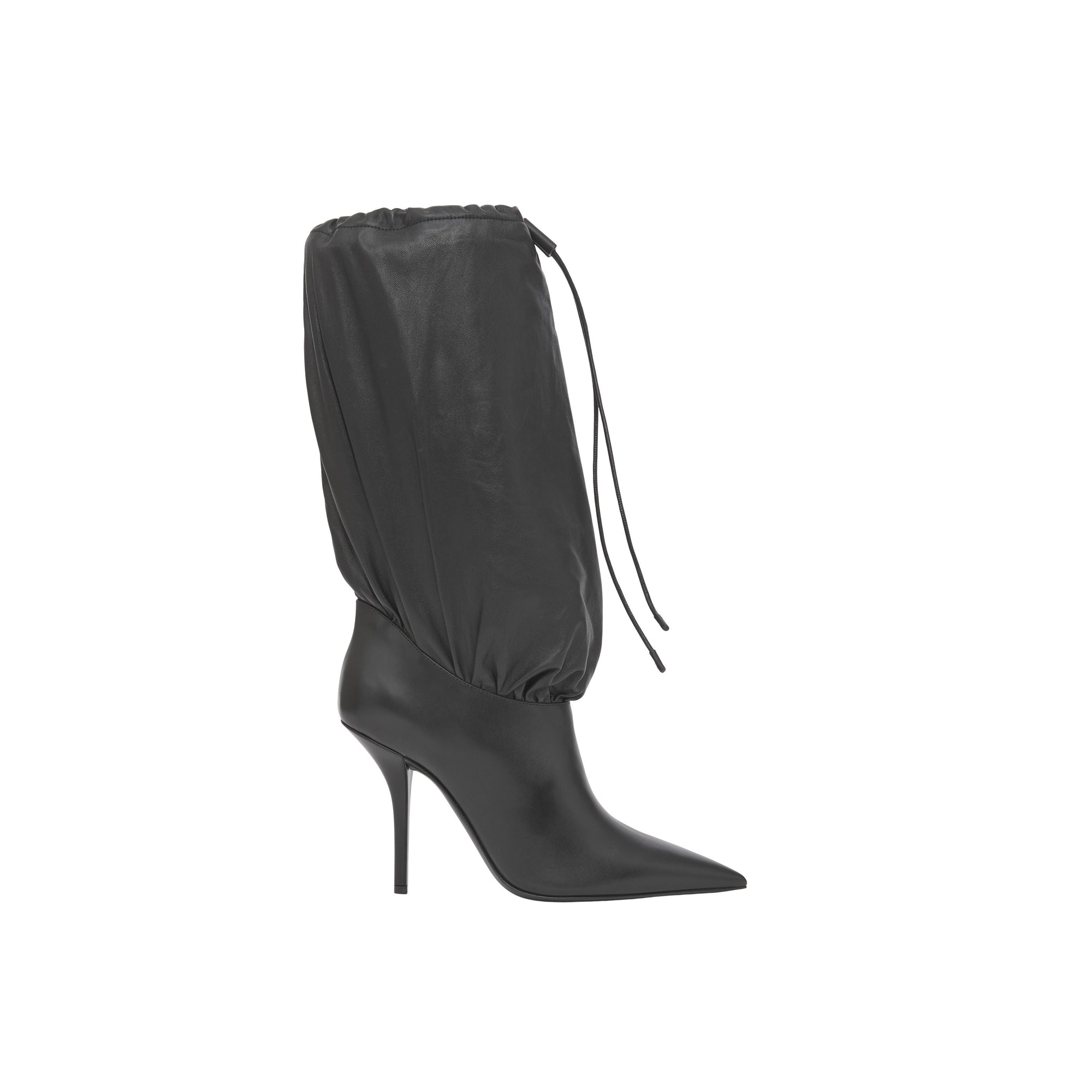 BLACK Bottes à cordon de serrage en cuir et cuir d'agneau plongé