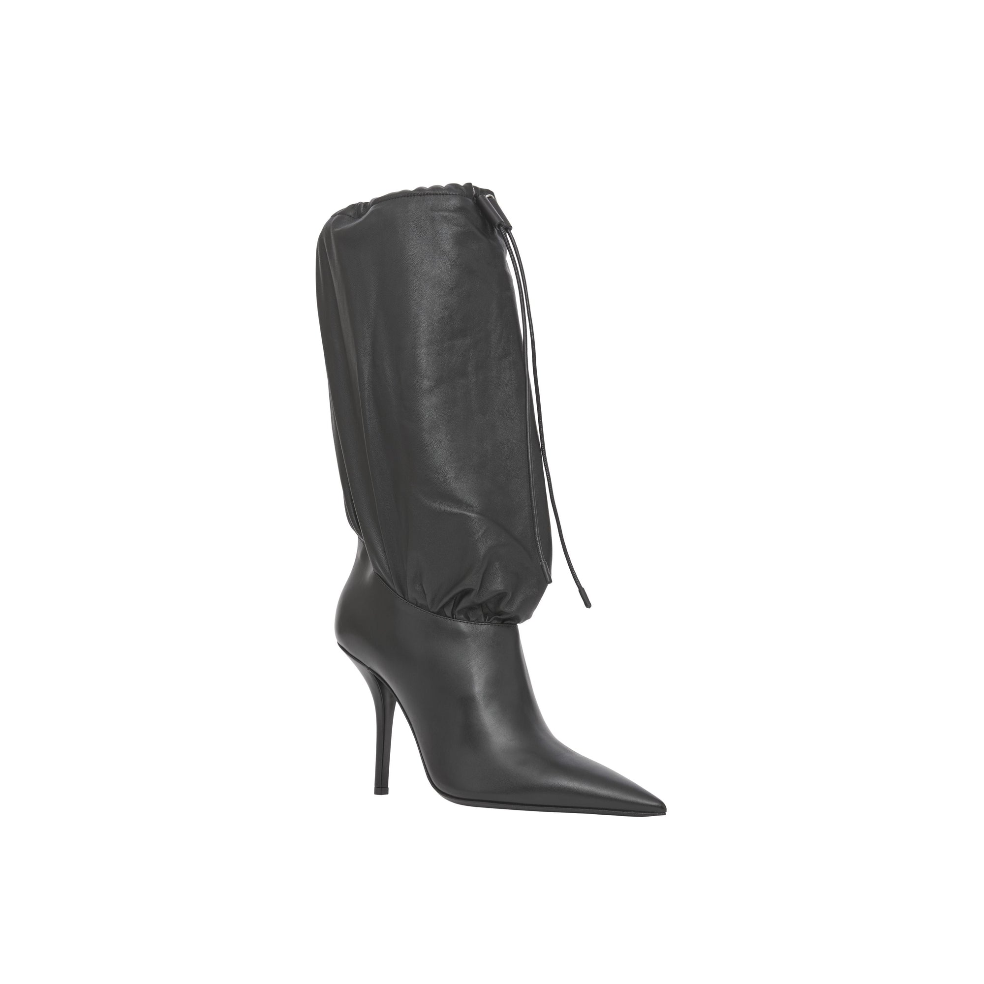 BLACK Bottes à cordon de serrage en cuir et cuir d'agneau plongé