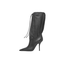 BLACK Bottes à cordon de serrage en cuir et cuir d'agneau plongé