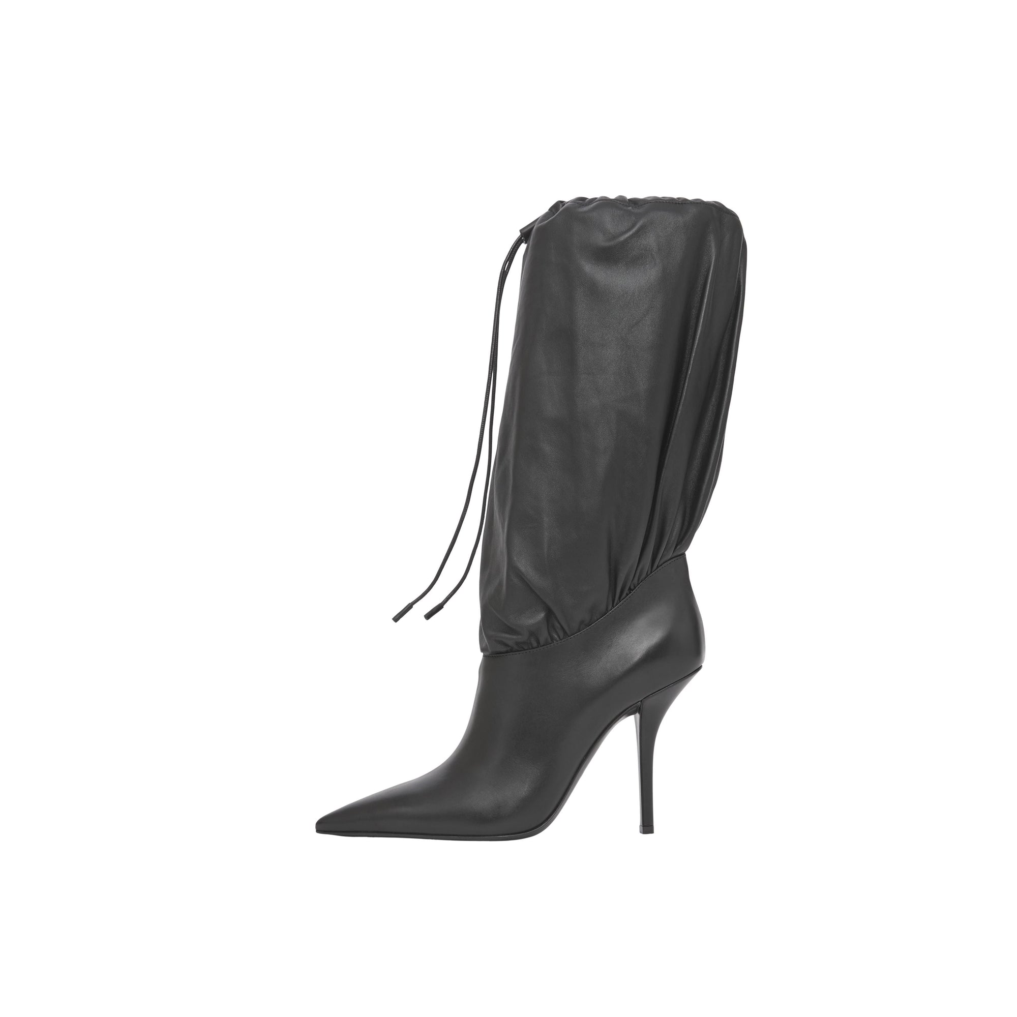 BLACK Bottes à cordon de serrage en cuir et cuir d'agneau plongé