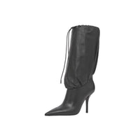 BLACK Bottes à cordon de serrage en cuir et cuir d'agneau plongé
