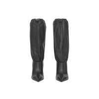 BLACK Bottes à cordon de serrage en cuir et cuir d'agneau plongé