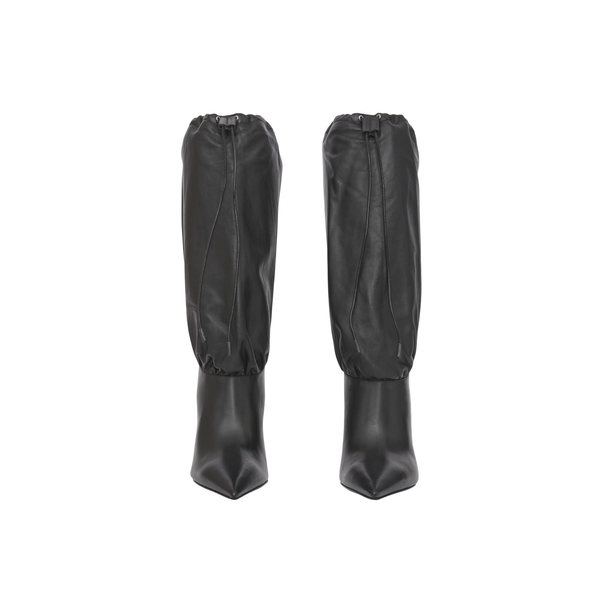 BLACK Bottes à cordon de serrage en cuir et cuir d'agneau plongé