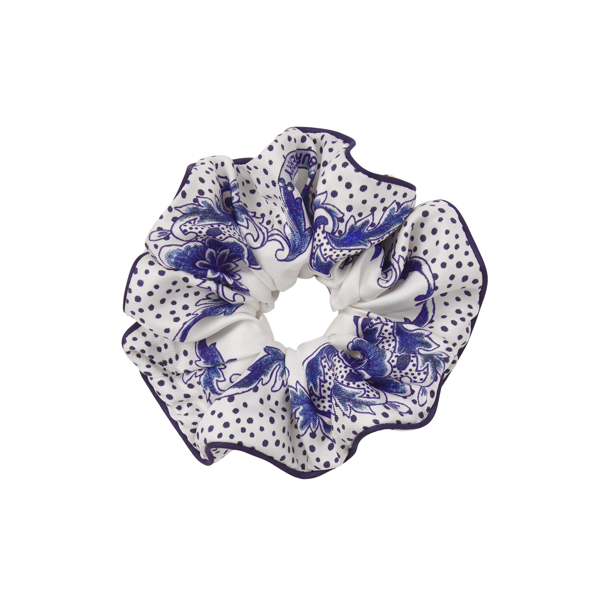 PALE INDIGO Chouchou en soie à imprimé céramique