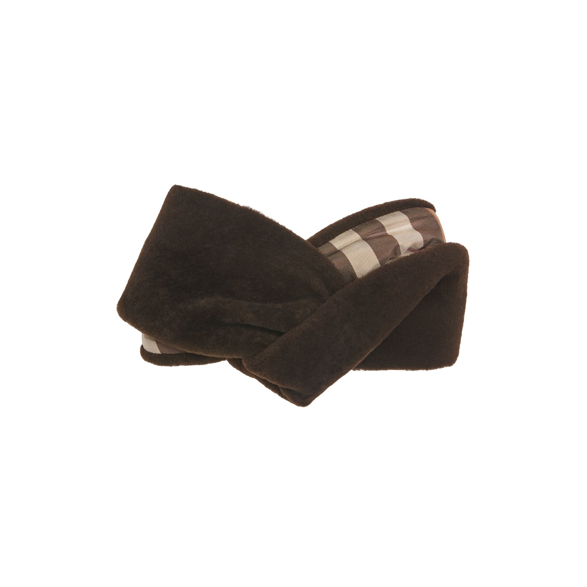 EBONY BROWN Bandeau en shearling avec check