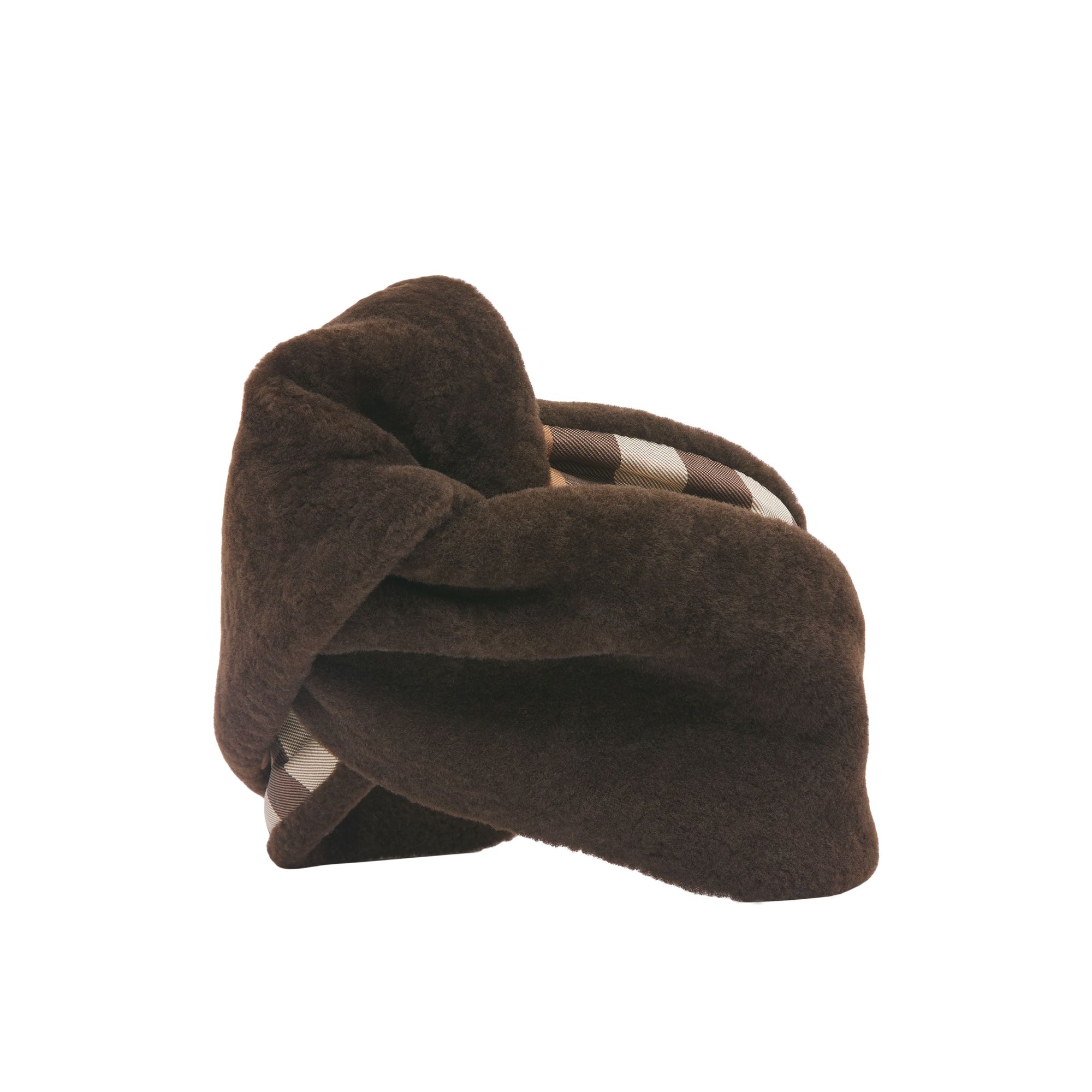 EBONY BROWN Bandeau en shearling avec check