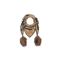 ARCHIVE BEIGE Bandana en cachemire check avec fausse fourrure