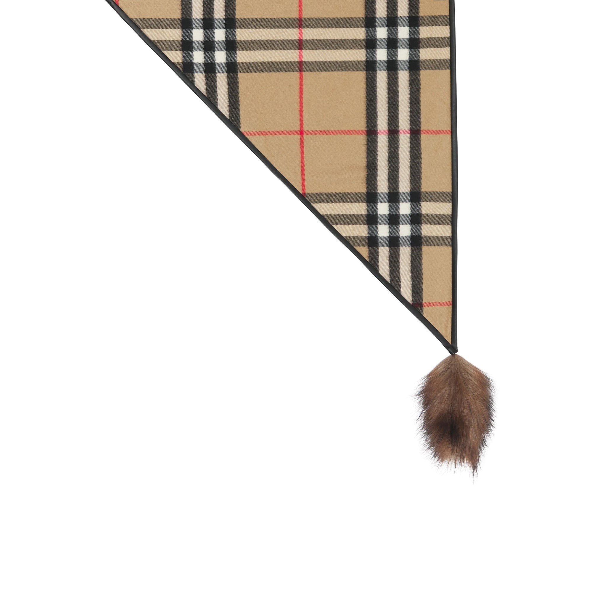 ARCHIVE BEIGE Bandana en cachemire check avec fausse fourrure