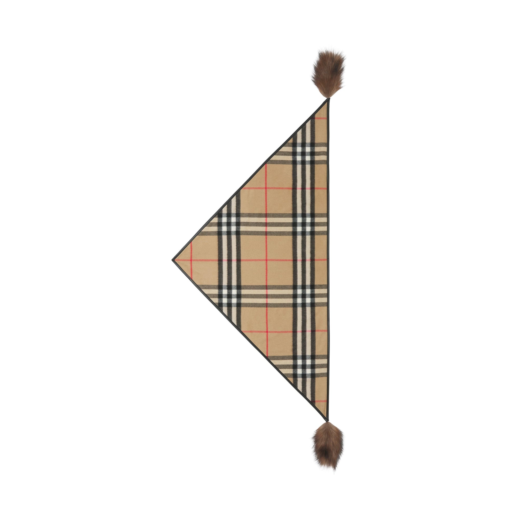 ARCHIVE BEIGE Bandana en cachemire check avec fausse fourrure
