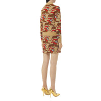 HONEY BEIGE Pull en jacquard de laine technique avec tigre